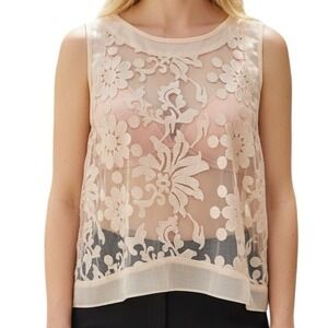 ASTR Women's Light  Peach  Back  Zip Floral‎ Sheer Lace Tank EUC Size Small